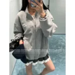 miumiu 🩶 2025SS Early Autumn New Collection Cotton Zip-Up Oversized Letter Logo Jacket Hoodie for Women