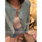 Chanel 25A Haute Atelier Collection 🩵 Blue Short-Length Notch Lapel Blazer w/ Pockets - Imported Tweed & Silk Lining