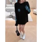 CHROME HEARTS 2025 Early Fall Collection 🩵 Blue Sanskrit Print Tee - Round Neck Long Sleeve Cotton Shirt