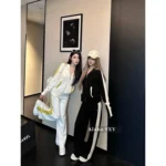Chanel 2025C Early Spring Collection ❕ Cashmere Edition Lounge Set - Minimalist Contrast-Hem Hooded Coat & Wide-Leg Pants