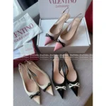 VALENTINO 2025P Spring/Summer Collection 🎀 Leather Bow Kitten Heels - Handcrafted 3D Bow Pointed-Toe Sandals