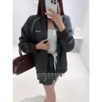 miumiu 25SS Early Fall Collection 🧑‍🎓 Preppy Color-Block Varsity Set - Baseball Jacket & Precision-Pleated Skirt