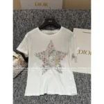 Dior 2025SS Spring/Summer Collection 🌈 Signature Print Linen-Cotton Tee - Hand-Painted Logo Short Sleeve Shirt