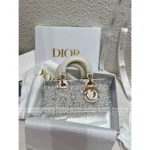 Dior 2025 Limited Edition D-Joy Bag 🤍 Horizontal Leather Tote w/ Embroidery & Crystal Pendant - Image 9