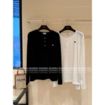 Celine 25SS Early Fall Collection 🔎 100% Comfort Cotton Tee - Embroidered Logo Round Neck Button-Detail Long Sleeve