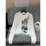 Dior 25SS Early Fall Collection 🍃 Round Neck Jacquard Sweater - Ink Wash Painting Embroidery w/ Letter Logo Cashmere Blend