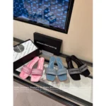 ALEXANDERWANG 2025SS Spring/Summer Collection 🎀 Crystal-Embellished Logo Slides - Leather-Sole Women's Sandals