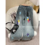 CHROME HEARTS 2025SS Spring/Summer Collection 🌈 Rainbow Cross Logo Jeans - High-Waisted Slimming Wide-Leg Pants 👖 - Image 3