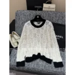 Chanel 2025B Early Fall Collection - Women's Black & White Contrast Mohair/Wool-Silk Blend V-Neck Knit Cardigan & Pullover - Image 6