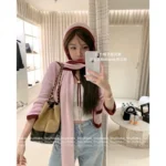 Chanel 25B Fall/Winter Collection 🎀 Women’s 100% Cashmere Hooded Scarf Wrap - Pink Luxury Knit Shawl