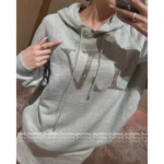 Louis Vuitton 25SS Early Fall Collection 🩶 Heavyweight Embroidered Logo Hoodie - Crystal-Studded Pullover w/ Relaxed Fit (Effortlessly Versatile~)