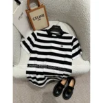 CELINE 25SS Spring/Summer Collection ☑️ Women's Classic Black & White Cotton Tee - Embroidered Letter Logo Short-Sleeve T-Shirt
