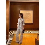 LouisVuitton 2025SS Early Spring Collection 🆕 Women's 4-Leaf Clover Print Denim Set - Jacket & Skirt w/ Embroidered Patches