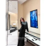 Chanel 25A Haute Atelier Collection 🔎 Pleated Silk Shirt Dress Set - Printed Logo Blouse & Maxi Skirt w/ Notch Collar