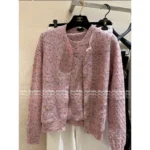 Chanel 2025A Early Fall Collection 🎀 Women’s Dusty Pink Jacquard Cardigan - Wool Blend w/ Pocket Detail (Haute Minimalism) - Image 16
