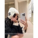 Chanel 2025B Fall/Winter Collection 🤍 Pom-Pom Beanie w/ Drop Pendant - Imported Cashmere Earflap Hat (Russian-Style Knit)