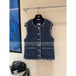 Chanel 25B Early Fall Collection 💙 Wang Yibo Inspired Sapphire Blue Vest - Crystal Button Tweed Waistcoat w/ Woven Pockets
