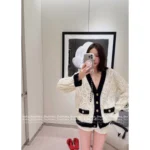 Chanel 2025B Early Fall Collection 🤍 Black & White Contrast Cardigan - V-Neck Mohair/Wool-Silk Blend Knit