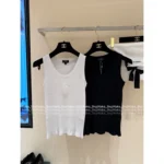 Chanel 2025A New Collection 🤍 Heart Jacquard Logo Top - Cotton Ribbed Sleeveless Vest / Short Sleeve Tee