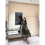 Chanel 2025A Fall/Winter Haute Atelier Collection 📜 Green Vintage Tweed Set - Belted Robe Blazer & Matching Midi Skirt - Image 13