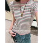 Chanel 25B Early Fall Collection ✉️ Jacquard Embroidered Logo Tee - Colorful Short Sleeve Knit Top - Image 2
