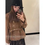 Chanel 2025A Fall/Winter Haute Atelier Collection 🍂 Vintage Tweed Robe Blazer & Skirt Set - Tie-Waist Coat & Matching Midi Skirt - Image 6