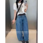 ALEXANDERWANG 2025 New Collection 👖 Mock Two-Layer Wide-Leg Jeans - High-Waisted Scimitar Flare Pants - Image 13