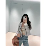 miumiu 25SS Early Autumn New Collection Colorblock Vertical Stripe Embroidered Letter Logo Detachable Shirt Dress for Women - Image 14