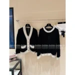 Chanel 🖤 2025B Early Autumn New Collection Black & White Colorblock Mohair/Wool-Silk V-Neck Knit Cardigan / Pullover Sweater for Women - Image 3