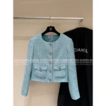 Chanel 25A Haute Atelier Collection 🩵 Blue Short-Length Notch Lapel Blazer w/ Pockets - Imported Tweed & Silk Lining - Image 5