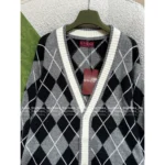 Gucci 2025SS Early Fall Collection 🩶 British Style Argyle Cardigan - Color-Block Knit Blazer with Logo Detail - Image 3