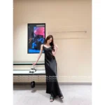 Chanel 2025B Early Fall Collection 🔍 Lace Trim Slip Dress - Satin Blend (with Silk) Strapless Dress w/ Jacquard Logo - Image 15