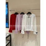 VALENTINO 2025SS Early Fall Collection 🎀 Bow Tie Ribbon Knit Sweater - 100% Wool Cable Knit Pullover with Lace Detailing
