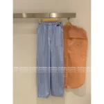 miumiu 2025SS Early Fall Collection 🩵 High-Waisted Stripe Pants - Slimming Vertical Stripe w/ Logo Pocket - Image 5