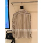 SAINT LAURENT 2025Y+ Spring/Summer Collection 🔆 Women's Striped Silk Shirt - Notch Collar 100% Mulberry Silk with Embroidered Logo - Image 5