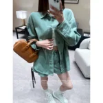 miumiu 2025SS Early Fall Collection 🥑 Heavy Embroidery Denim Set - Washed Shirt & Leather-Tie Shorts - Image 11