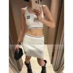 miumiu 25SS Spring/Summer Collection 🤍 Panda Color-Block Set - Sleeveless Knit Tank & Bodycon Skirt w/ Letter Logo - Image 11
