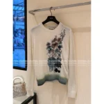 Dior 25SS Early Fall Collection 🍃 Round Neck Jacquard Sweater - Ink Wash Painting Embroidery w/ Letter Logo Cashmere Blend - Image 8
