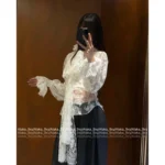Chanel 25SS Early Fall Collection 🌸 Heavyweight Vintage Courtly Top - Ethereal Bow-Tie🎀Lace Sheer Blouse - Image 10