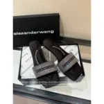 ALEXANDERWANG 2025SS Spring/Summer Collection 🎀 Crystal-Embellished Logo Slides - Leather-Sole Women's Sandals - Image 10