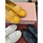 miumiu 2025SS Spring/Summer Collection 🍋 Bow-Tie Leather Mary Janes - Women's Ballet Flats w/ Pearled Sole - Image 9