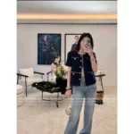 Chanel 2025A Early Fall Haute Atelier Collection 💙 Women's Navy Tweed Short-Sleeve Jacket - Round Neck + Four-Pocket Design - Image 7