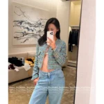 Chanel 25A Peacock Green Woven Tweed 🦚 Cropped Blazer w/ Pockets - Imported Bouclé Jacket (Women’s Luxe Atelier Collection) - Image 14