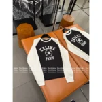 CELINE 25SS Early Fall Collection 🐼 Women's Color-Block Logo Cotton Long-Sleeve Tee - Round Neck Pullover Top - Image 2