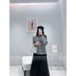 Dior 2025 Early Fall Collection ⚓️ Women's Navy-Stripe Wool Pullover - Anchor Button Detail & Color-Block Design - Image 6