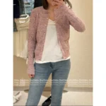 Chanel 2025A Early Fall Collection 🎀 Women’s Dusty Pink Jacquard Cardigan - Wool Blend w/ Pocket Detail (Haute Minimalism) - Image 15