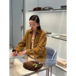 miumiu 2025SS Early Fall Collection 🐻 Oversized Baseball Jacket - Suede/Leather Color-Block w/ Zip Closure & Embroidered Logo - Image 2