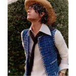 Chanel 25B Early Fall Collection 💙 Wang Yibo Inspired Sapphire Blue Vest - Crystal Button Tweed Waistcoat w/ Woven Pockets - Image 5