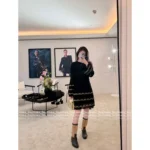 Chanel 2025B Early Fall Collection 🖤 Gold-Thread Embroidered Dress - Crystal Logo Round Neck Relaxed Fit - Image 2