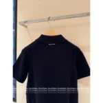 miumiu 25SS Early Fall Collection 🔛 Women's Navy Cashmere Polo Tee - Zip-Up Collared Short Sleeve w/ Imported Goat Wool - Image 5